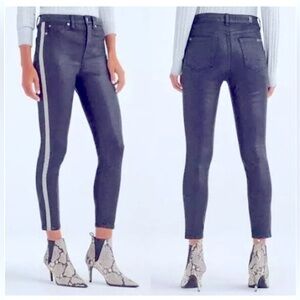 7FAM Womens 25 B(air) High Waist Ankle Skinny Jean Coated Black Snake Stripe